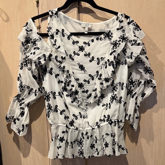 Joie Tops - Joie Black Embroidered White Blouse